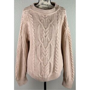Free People Frankie Cable Cotton Oversized Sweater, size XL